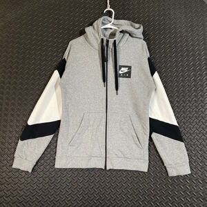 Nike Light Gray White Black‎ Drawstring Hooded Full Zip Sweater Men's Size Small